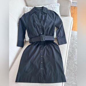 Express Black Long Sleeve Shirt Dress with Wide Buckle Belt